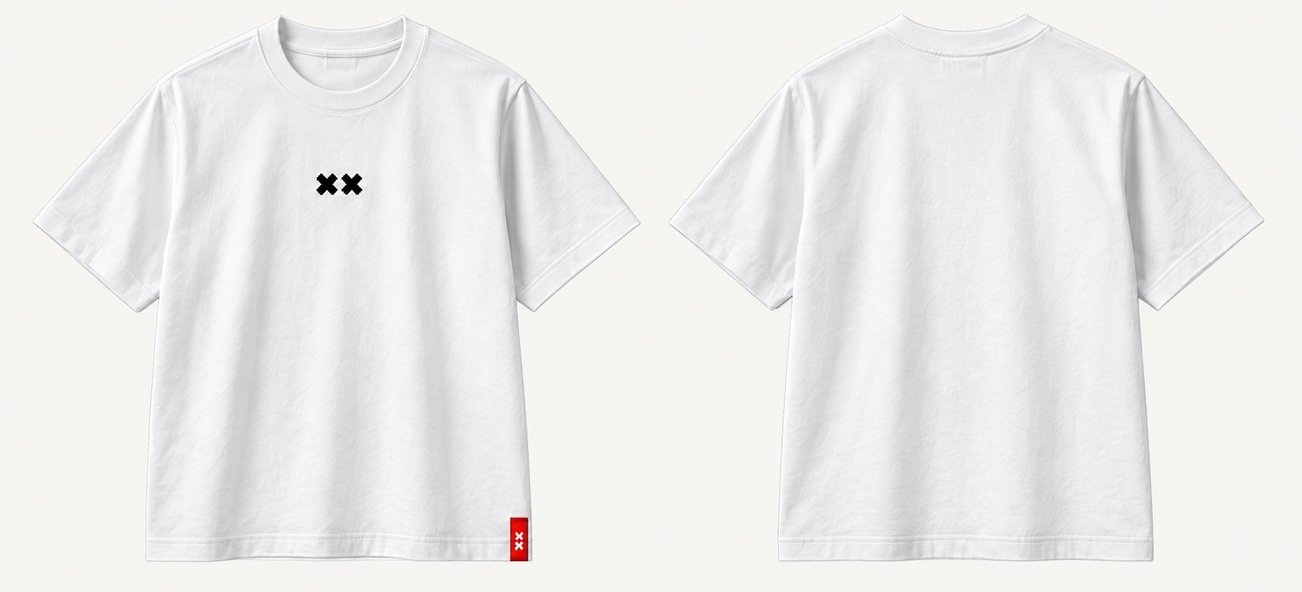 White Core Tee with the XX chest mark and red hem tab, design render